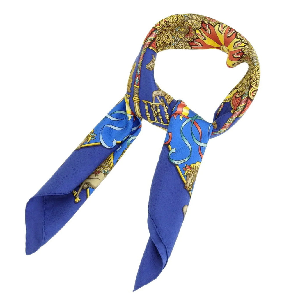 LUNA (Good) KARE90 Silk PARK Scarf Amusement Pre-Owned Park Muffler Carousel HERMES Blue Horse