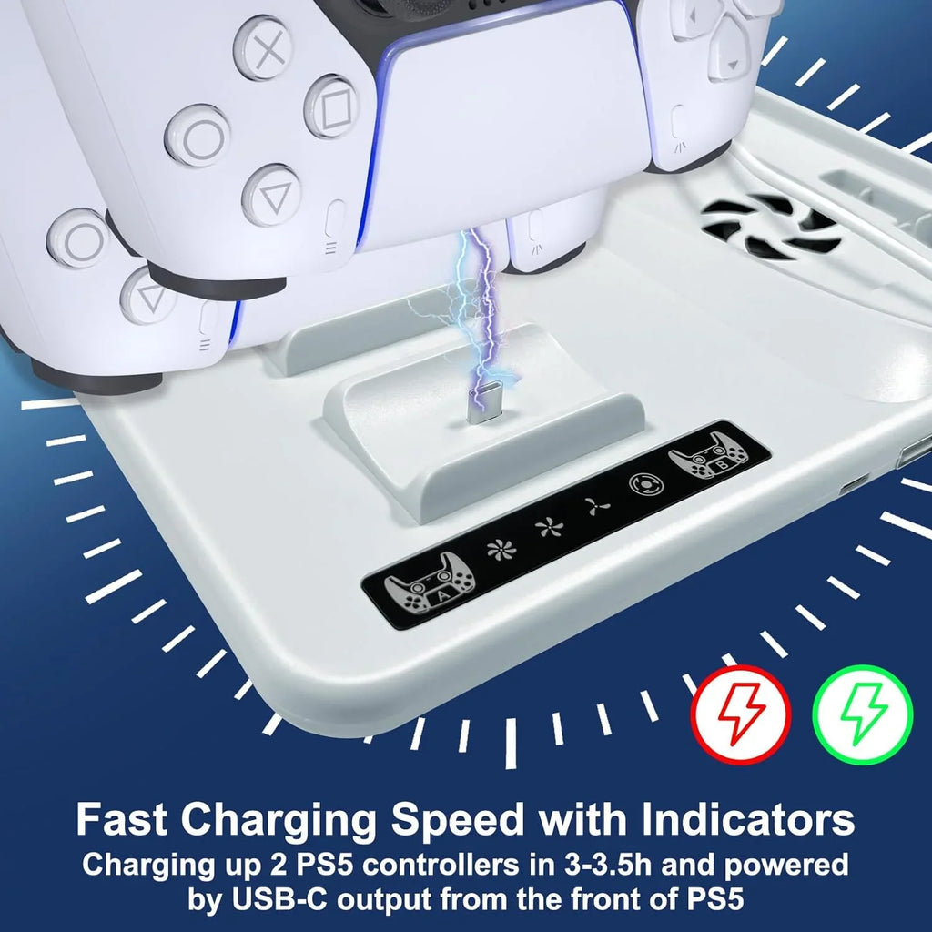 Controllers with Slot+2 Cooling Dual Dock Headphone Cooling 6 With 3-Level Stand Station, Powerful Hanger Stand for Disc PS5 Fan Slim Charging