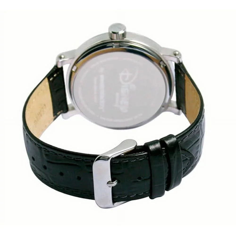 Leather Silver Women's Alloy Articulating Watch, Strap Black Shinny Mouse Vintage Case Minnie