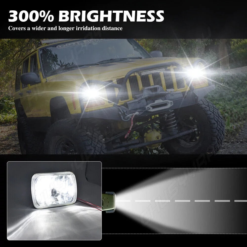 Cherokee 7x6" Wrangler Jeep 1986-1995 LED NEW Pack 2 Headlights For 1984-2001 Lampshade of XJ YJ 5X7"