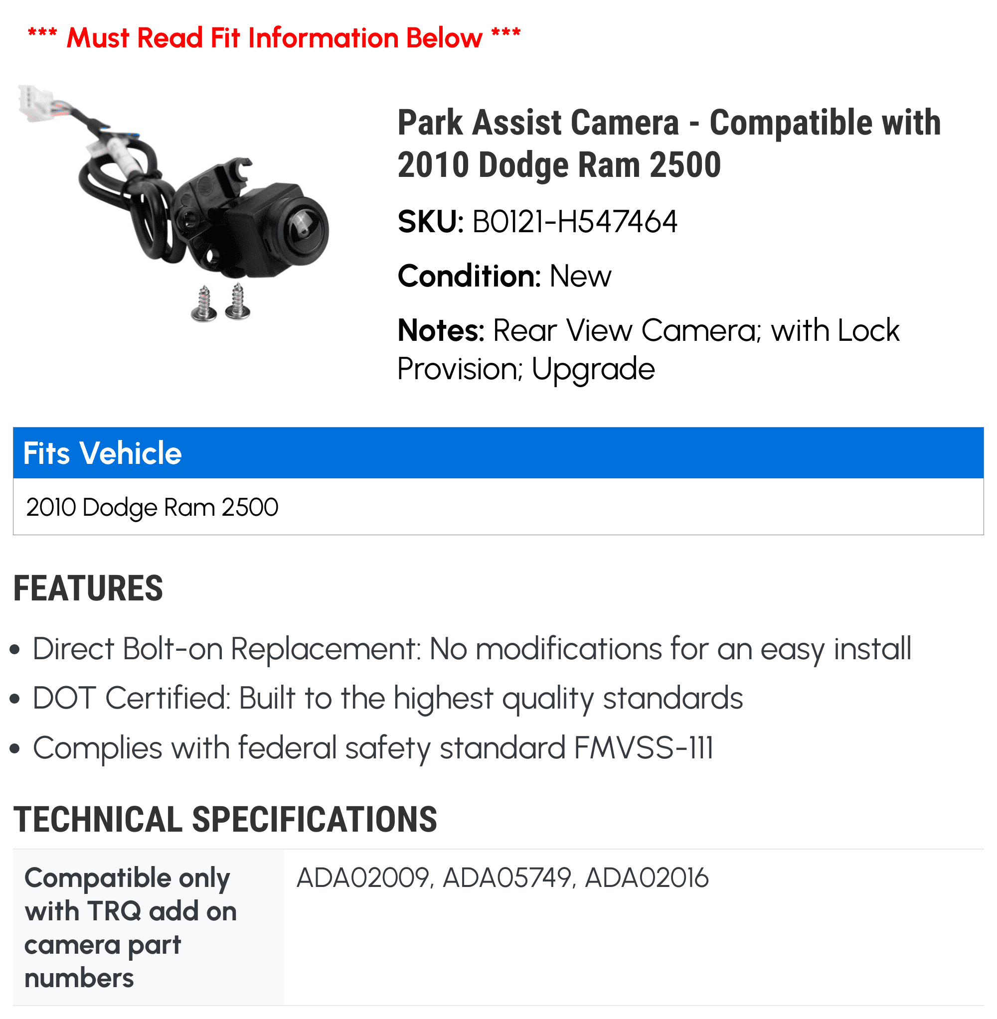 '- 2500 Assist 2010 with Ram Camera Park Dodge Compatible