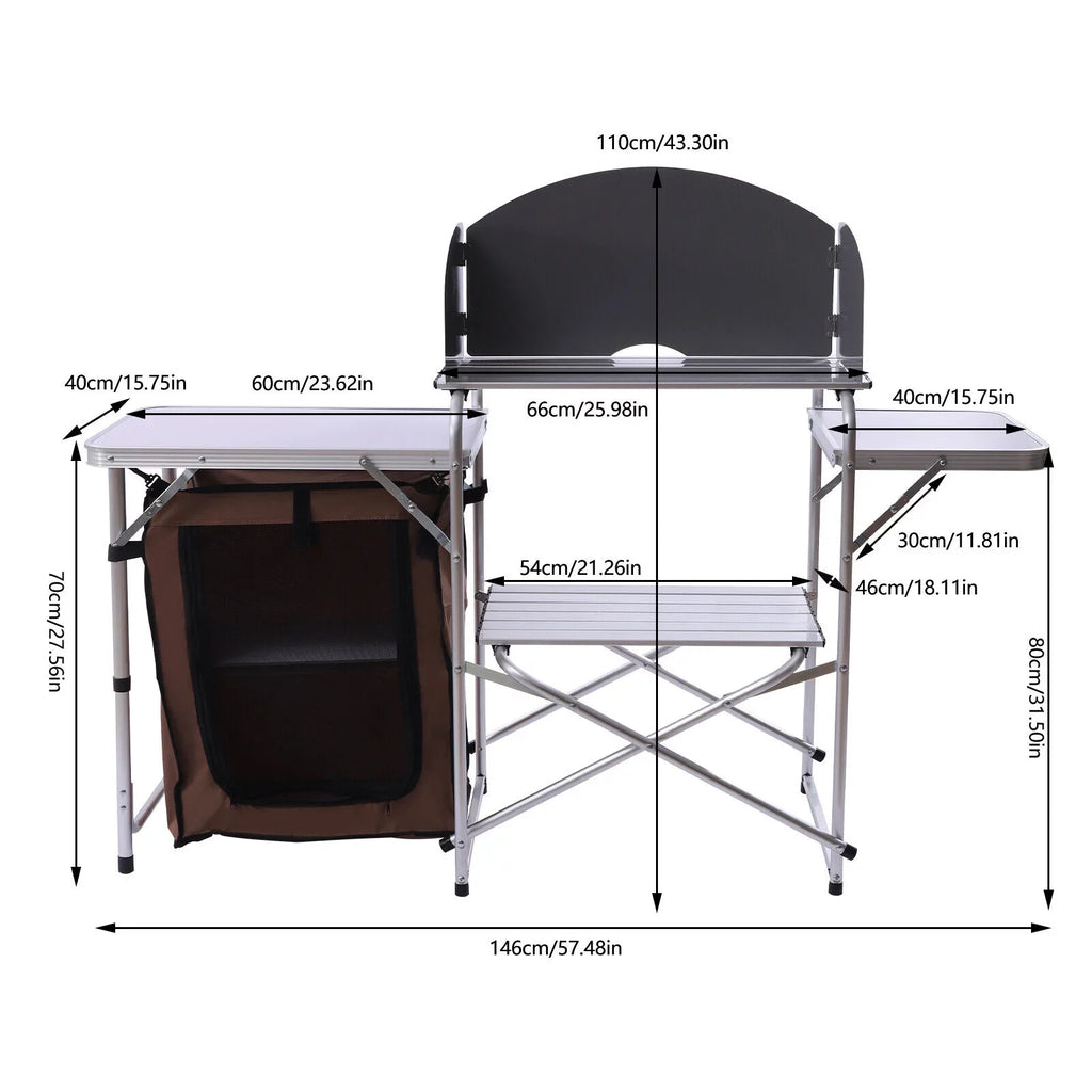 Portable Table Cabinet Miumaeov Camping Picnic Folding BBQ Storage Kitchen Rack Table