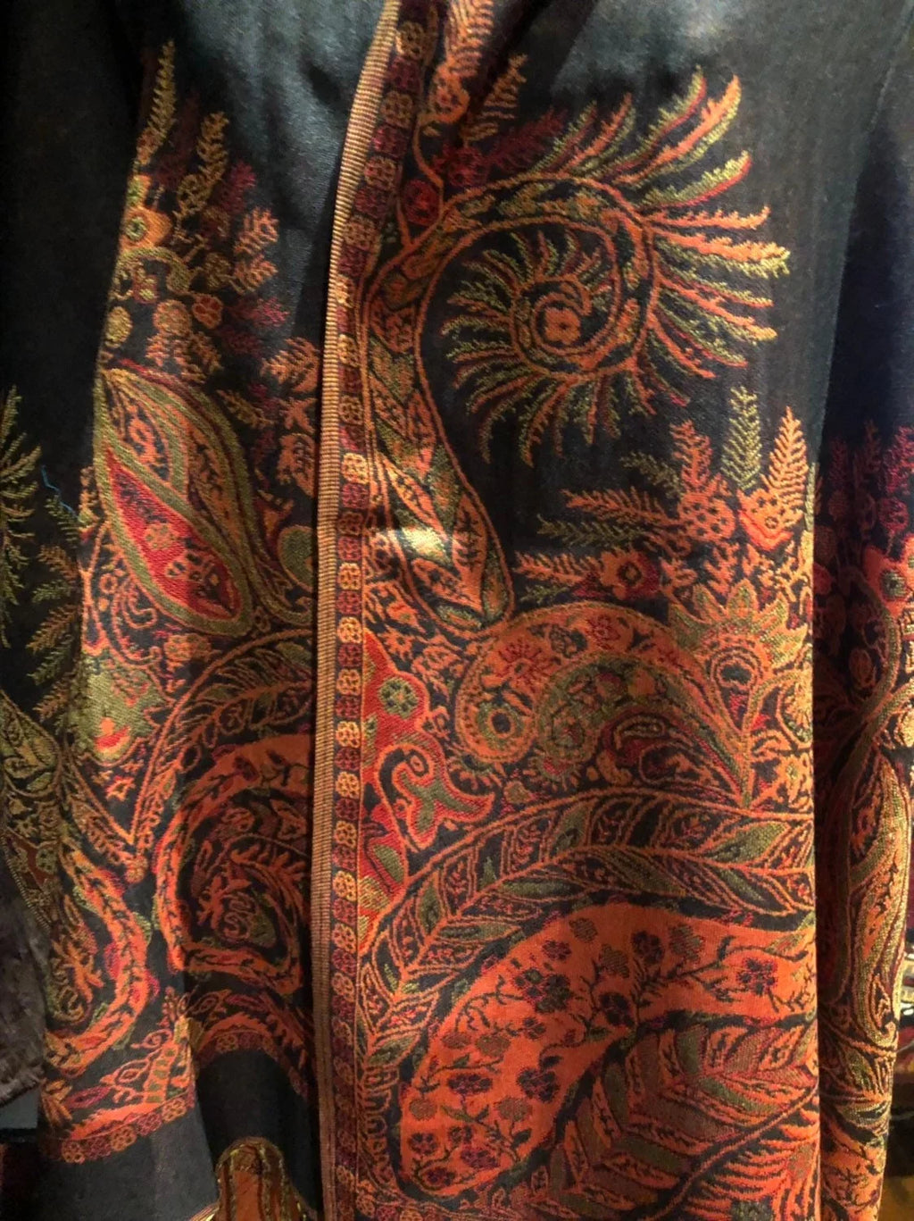 Pashmina Brocade Red Vintage Scarf Paisley Black Wrap