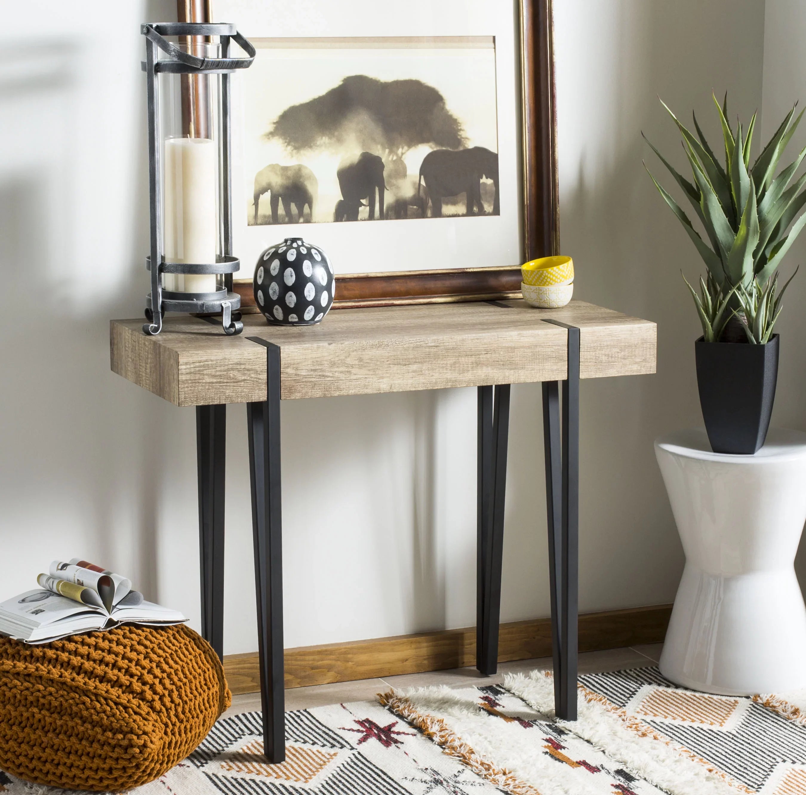 Brown Wood Rectangular SAFAVIEH Console Table, Top Mid-Century Alyssa
