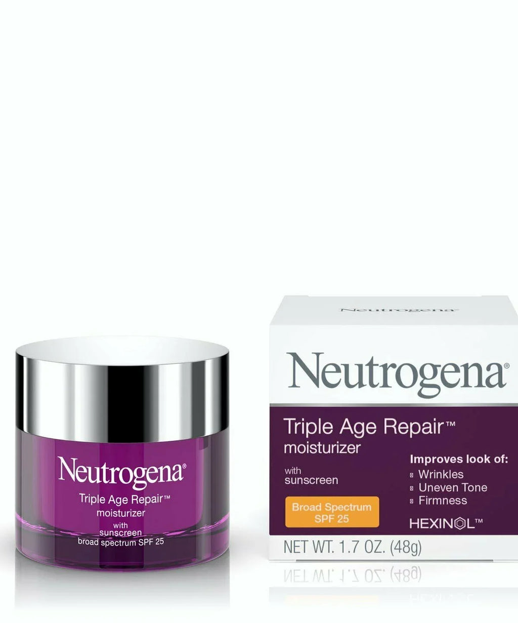 1.7 C Sunscreen, Age Facial Neutrogena Anti-Wrinkle Firms Skin Skin, 25 of help and SPF Wrinkles, Triple with Pack Moisturizer 2 oz Vitamin Smooth Repair Evens look Tone, Daily