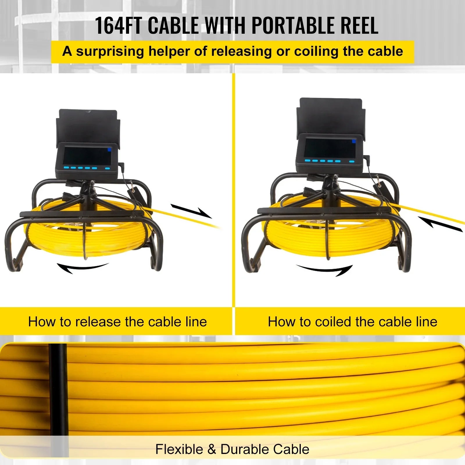 IP68 LCD SKYSHALO Camera Inspection 4.3 Monitor Sewer LEDs 8500MAH Waterproof Pipe Inspection Camera Pipeline DVR Camera Lithium Cable Camera Screen Inch Duct Battery, Function 164FT with TFT 6PCS
