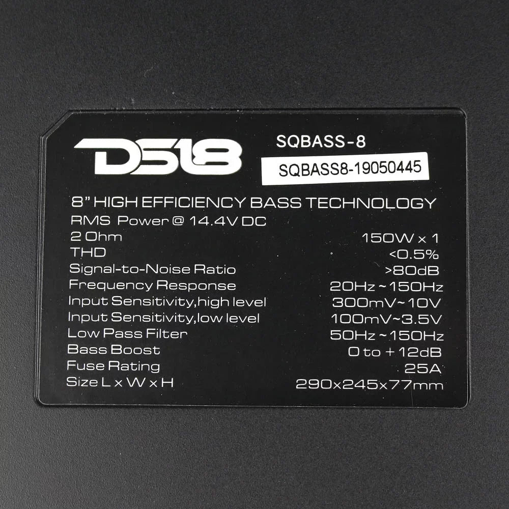 RMS Amplified Efficiency DS18 150 2 SQBASS Ohm x 1 Subwoofer 8" Slim High Watts