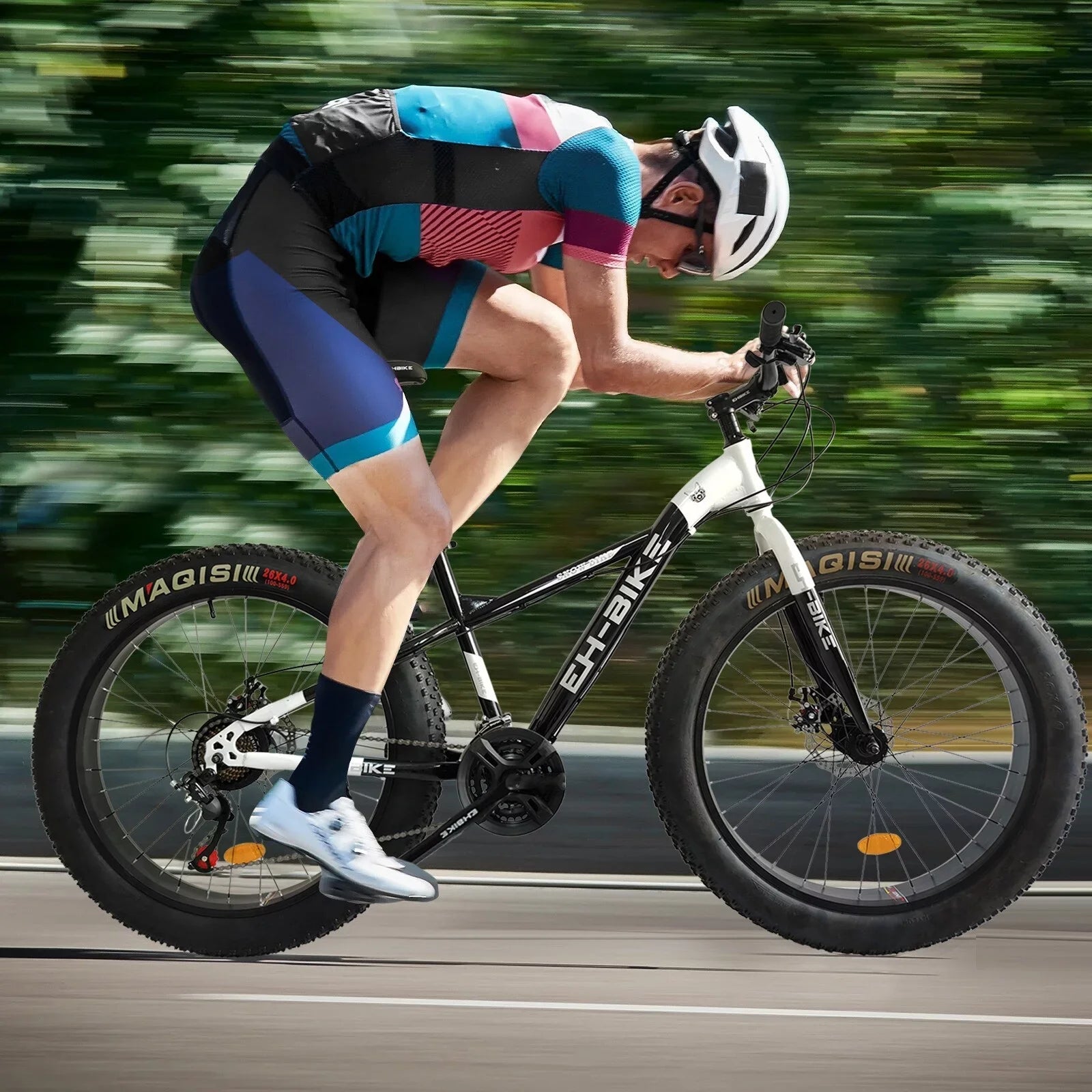 Fat Blue Rear - Mens Knobby 4-Inch Wheels, Bike, Tire Mountain 76x24.8x40in 7-Speed, Tires, Wide 26-Inch Brakes Frame, Steel and Front