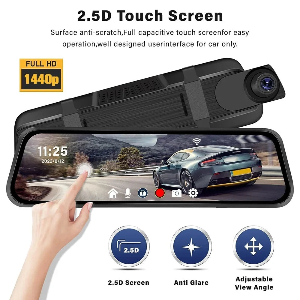 and Mirror Cam, Camera, 1440P Parking Vision, Free Night 2.5K Card View Dash WiFi, 10" 32GB Rear Mirror 1080P Camera Front Assistance, Rear with