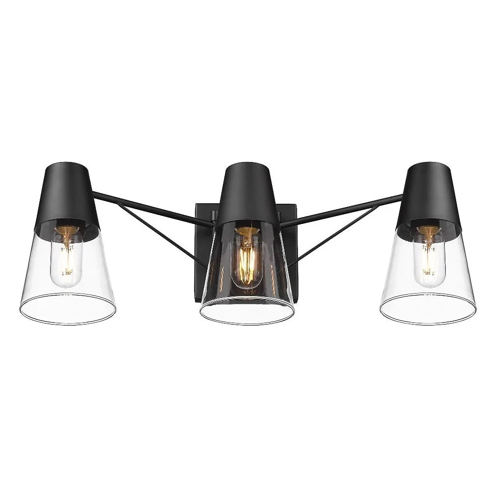 Metal/Glass Ryker Vanity in Golden Lighting Bath Black/Clear Matte 3-Light