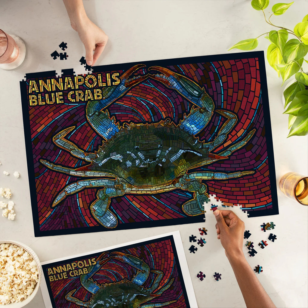 Jigsaw Puzzle, Lantern 1000 Annapolis, Blue Press Mosaic Crab Piece Maryland,