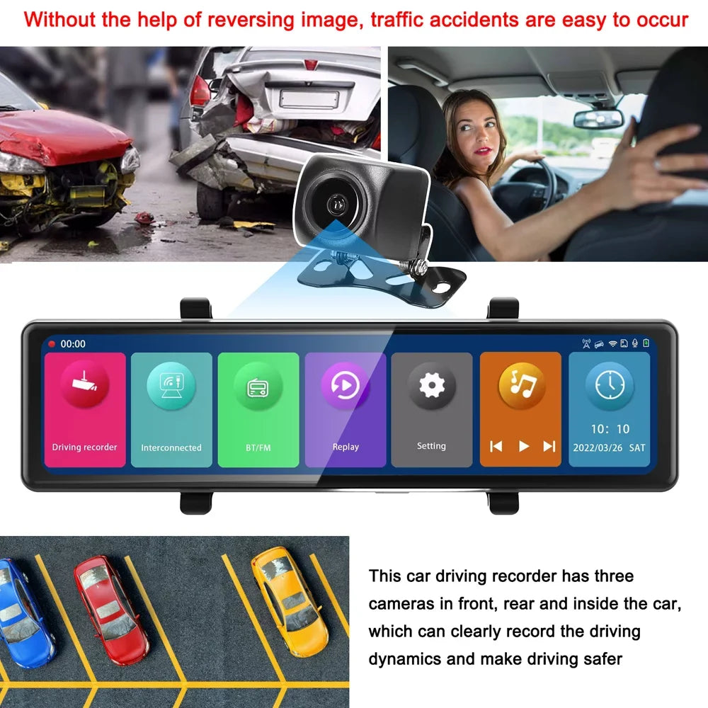 Car Screen Touched Screen Rearview Video Cam Camera Cameras 2.5k Mirror Cam Andoer Car Clear Bt 2.5k Bt Mirror Camera,3 12in Car Clear Car Dash Car 2.5k Mirror Dash Rearview 12in Bt 2.5k Car