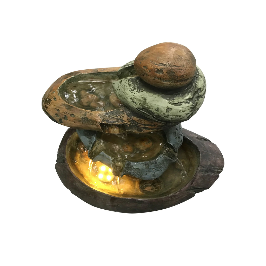Stone White Fountain Warm Lights Tabletop With LED Multicolour