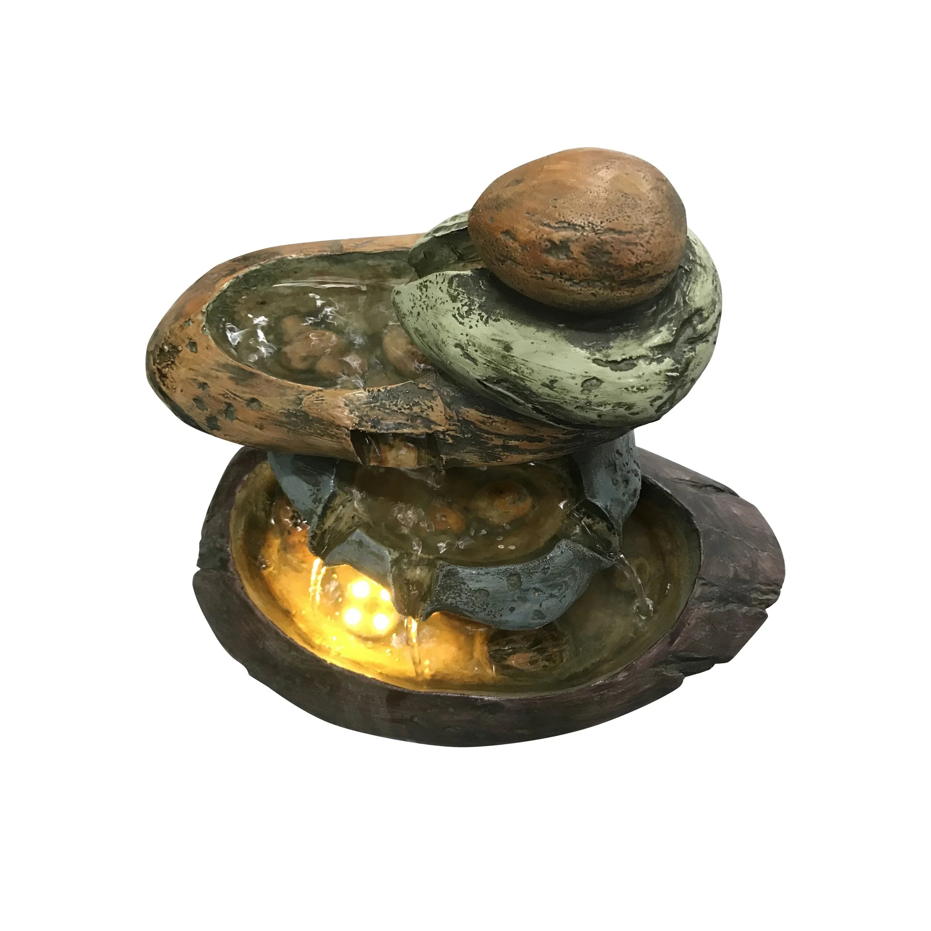 Stone White Fountain Warm Lights Tabletop With LED Multicolour