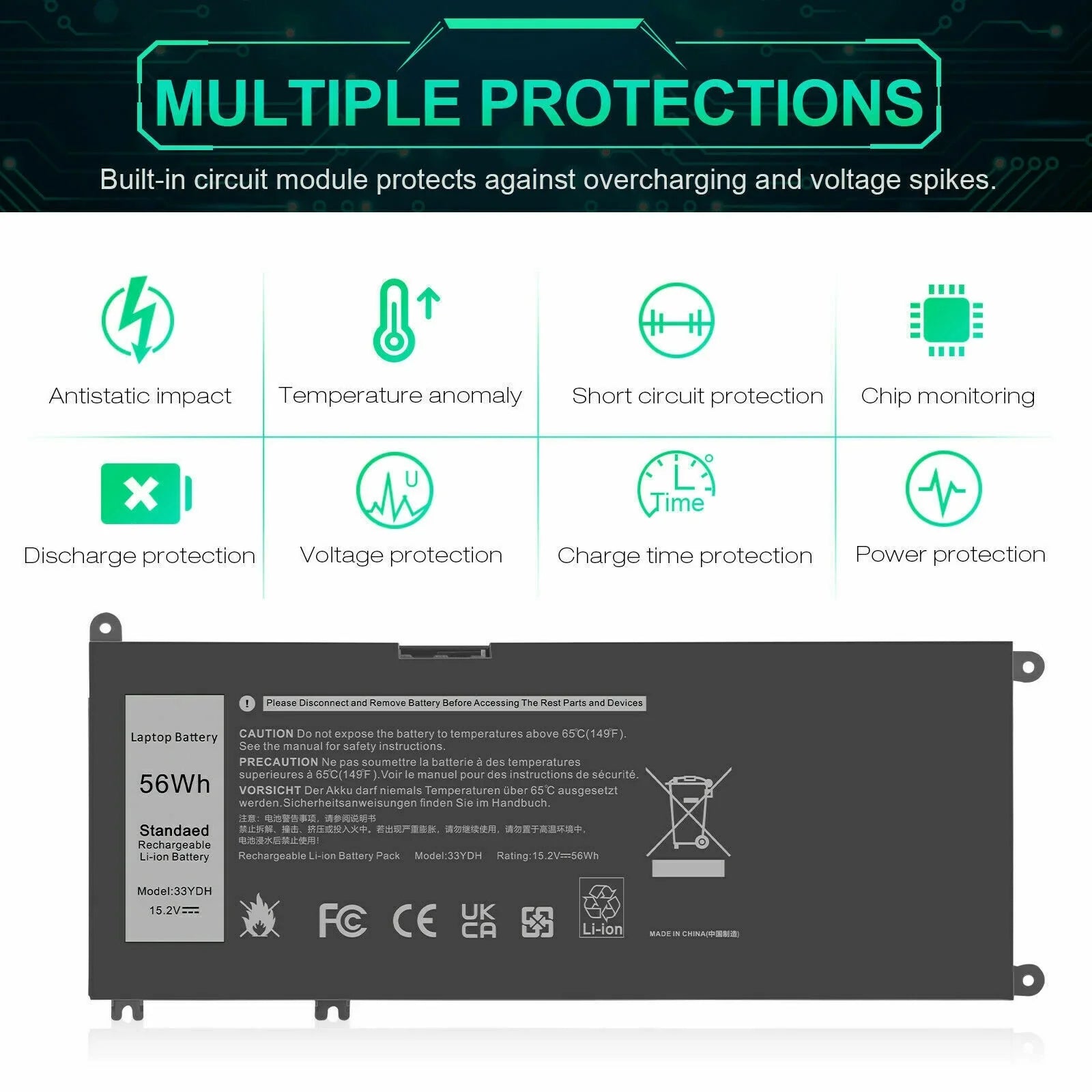 3380 3480 P30E001 Dell 3590 Battery Laptop 33YDH 3580 W7NKD US For Latitude 3490