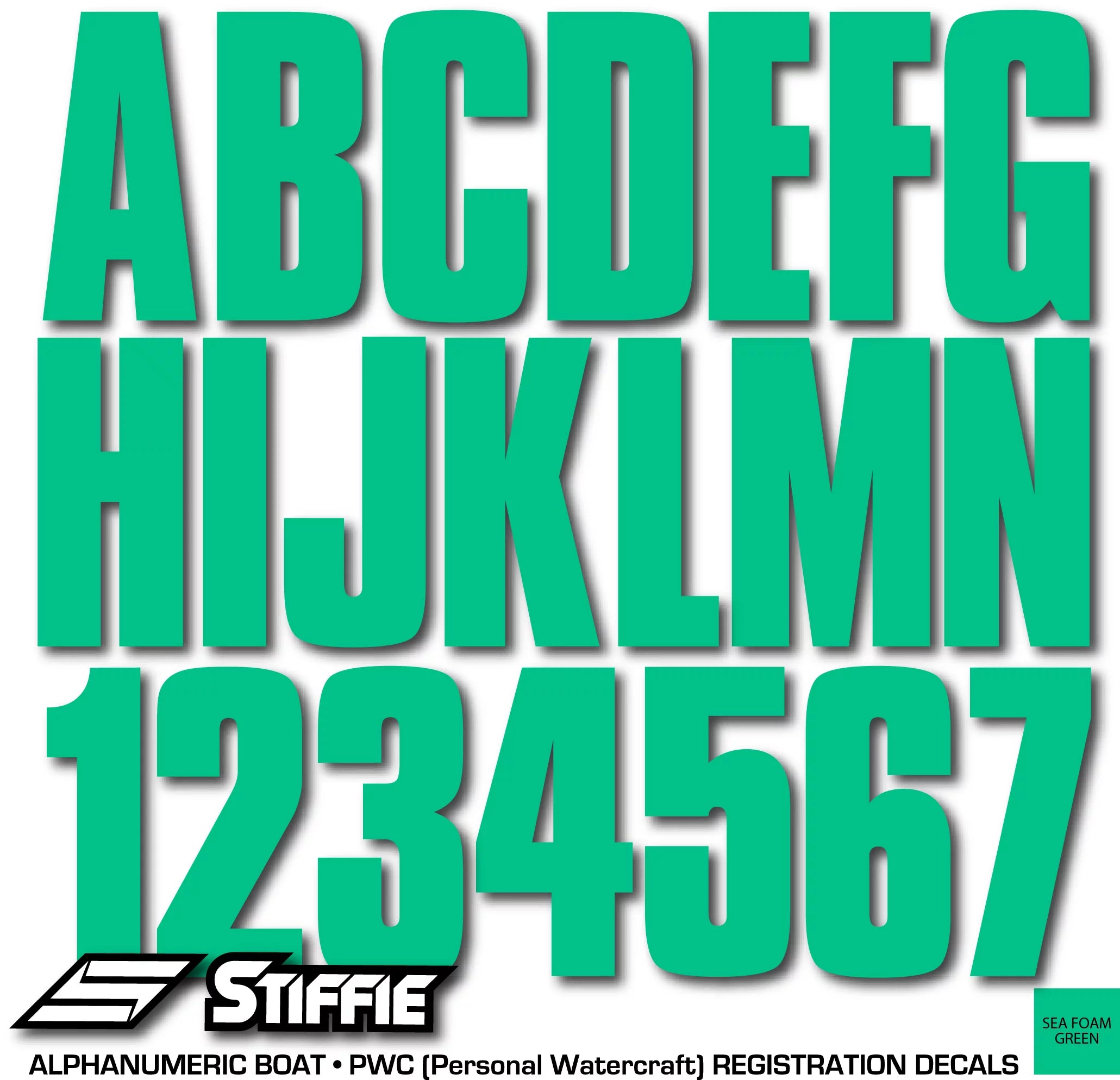 PWC Kit 3" Alpha-Numeric STIFFIE Boats Identification Uniline Custom SeaFoam Watercraft Numbers Marine Green for & Stickers Decals Registration Letters Personal &