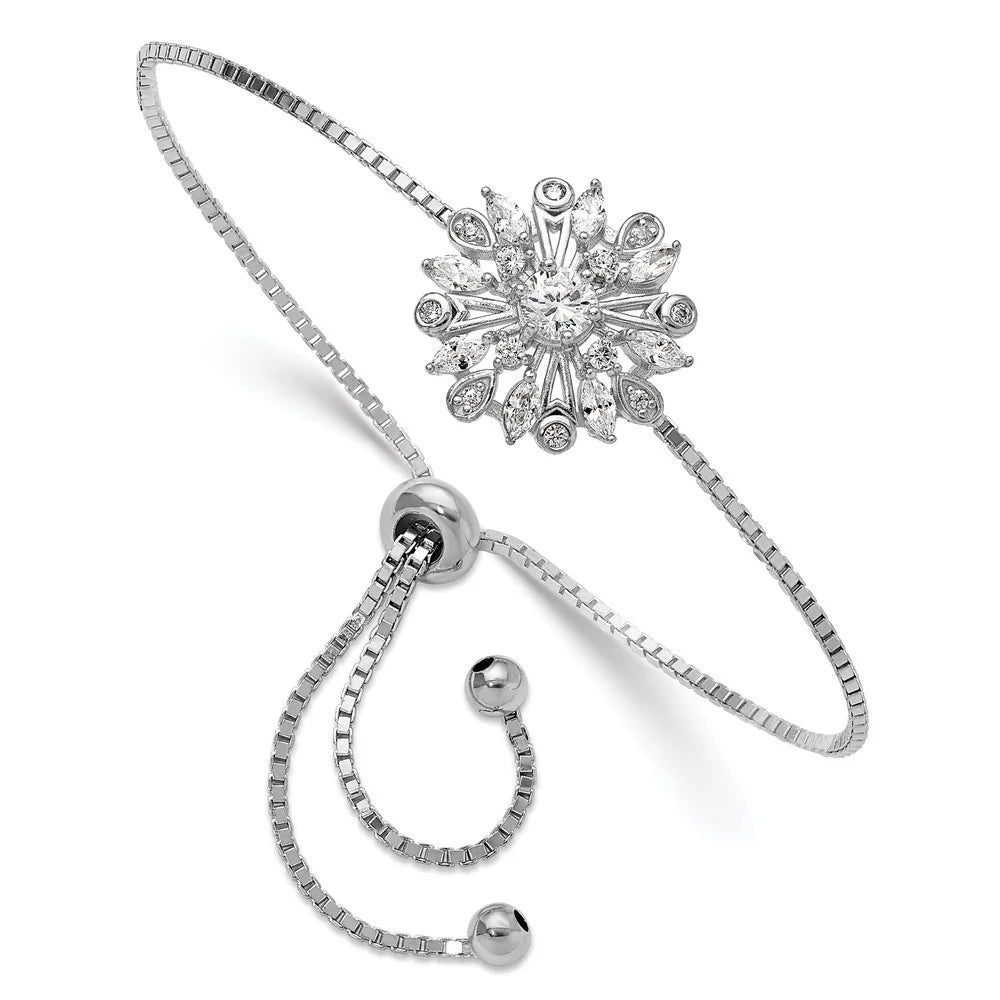 for Sterling Bracelet Rhodium-plated Floral Bolo Women Silver 925 CZ Auriga Adjustable