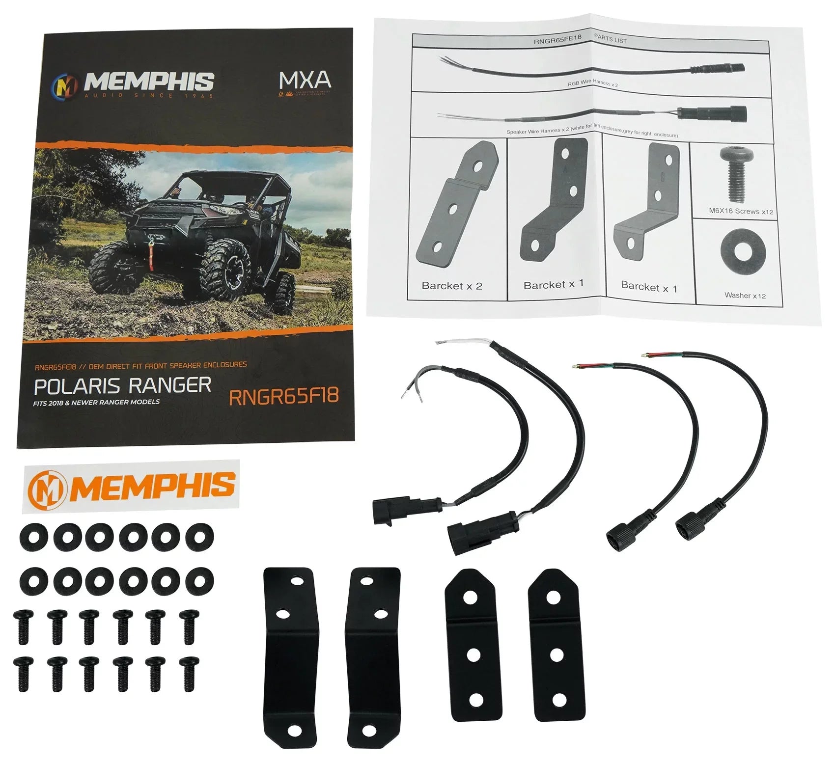 Audio RNGR65FE Pair For Ranger Polaris 2018+ Speakers+Amp Tower Memphis Pods+LED