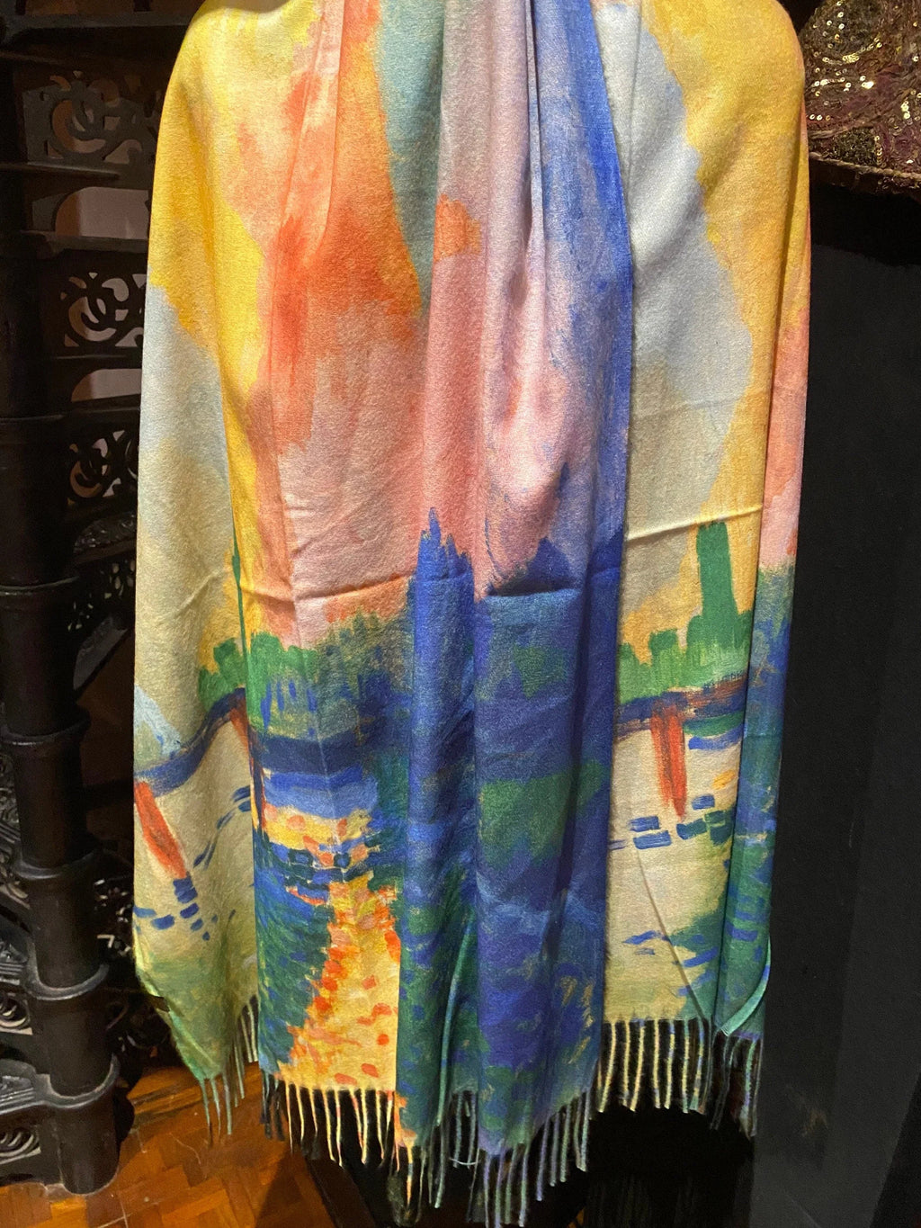 Cashmere Orange Vintage Scarf Reversible impressionist Wrap Pashmina