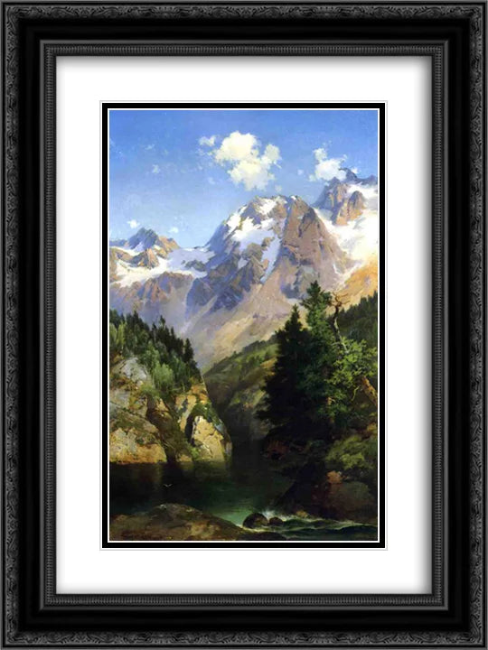 Matted 18x24 Ornate Peak, Framed Moran Rocky 'A Art Print Thomas Mountain Territory' Idaho Black 2x