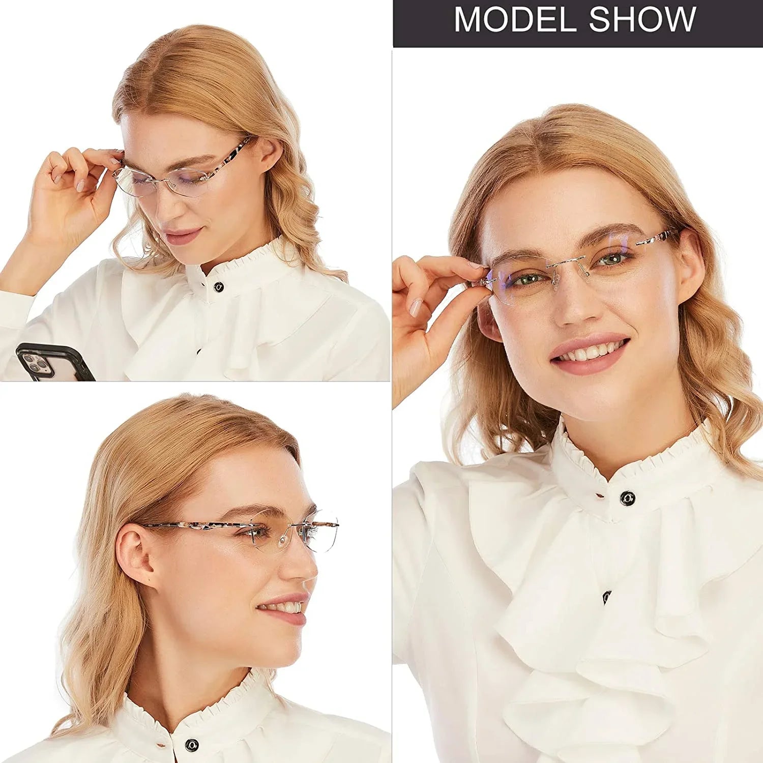 Glasses Protect Fashion Light Women Computer Blocking Rimless Reading 2.5 Ladies Frame, UV400 Readers Blue AQWANO Designer Clear Lens