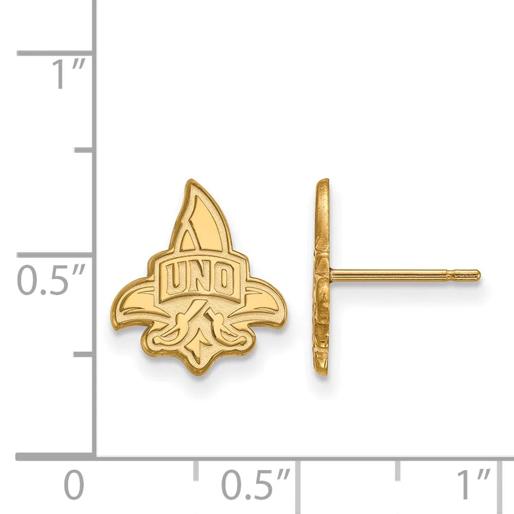 Orleans Licensed Gold of Post 14k (UNO) Collegiate Yellow Official New University Earrings Small