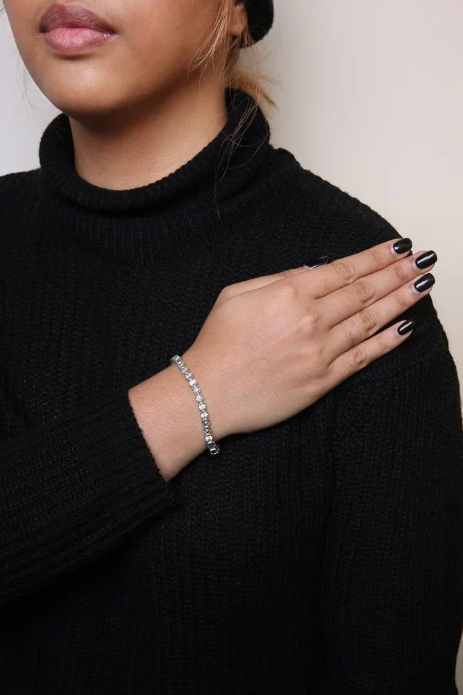 Color, of Clarity) .925 Round Clasp Cttw Link I2-I3 cut (I-J Diamond and 1/10 Brilliance 7.25" Silver Bracelet Tennis Set Womens Box Bead Sterling Miracle Haus