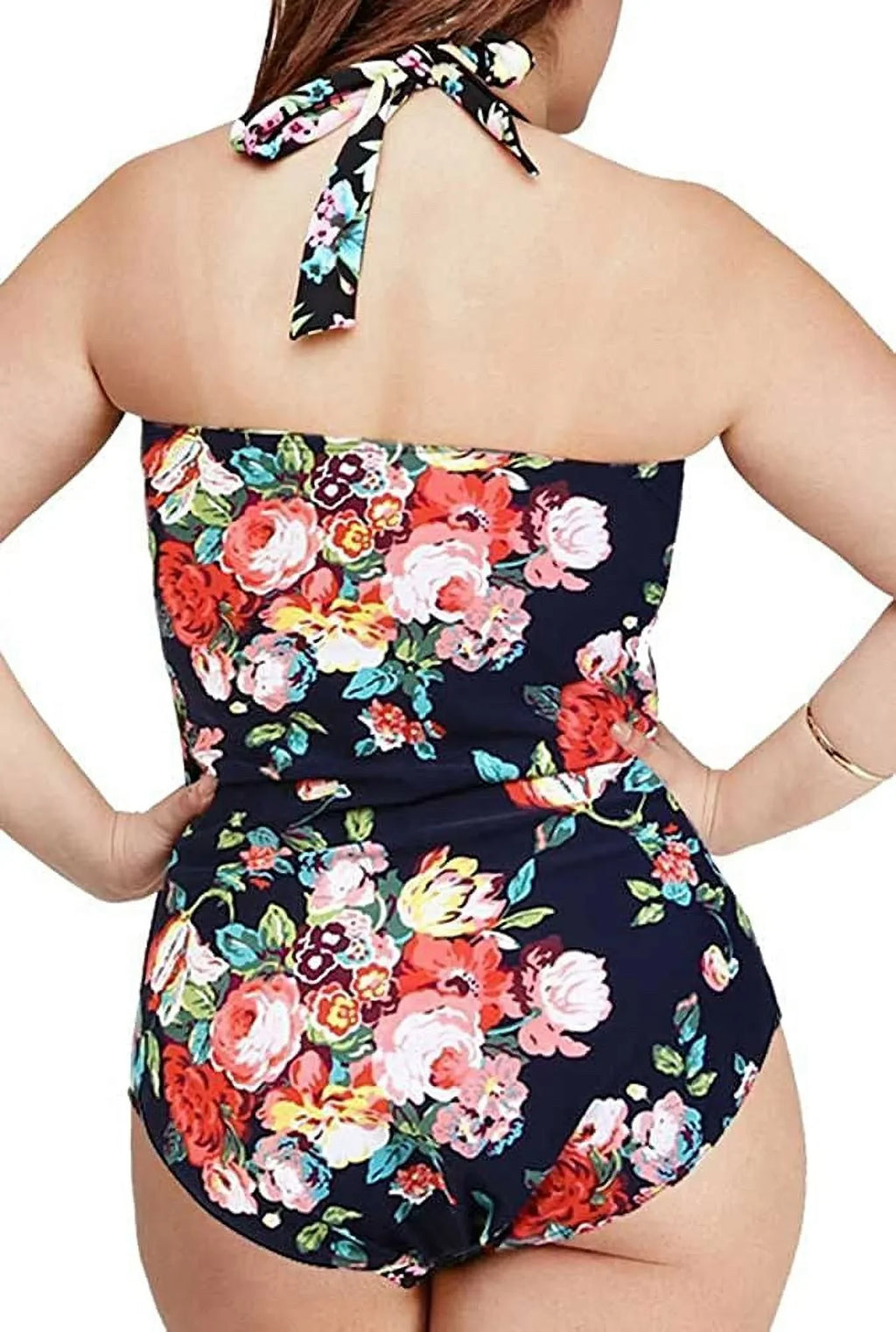 Piece Swimwear Halter Size Women's Tummy QZUnique Ruched Monokini Swimsuit Plus Vintage One Control Suit Bathing