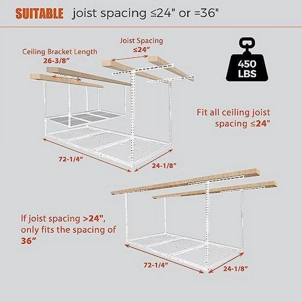 White 3X6 Ceiling Organization Adjustable Overhead Racks Ceiling Shelf Garage Storage Storage Garage Rack Mounted