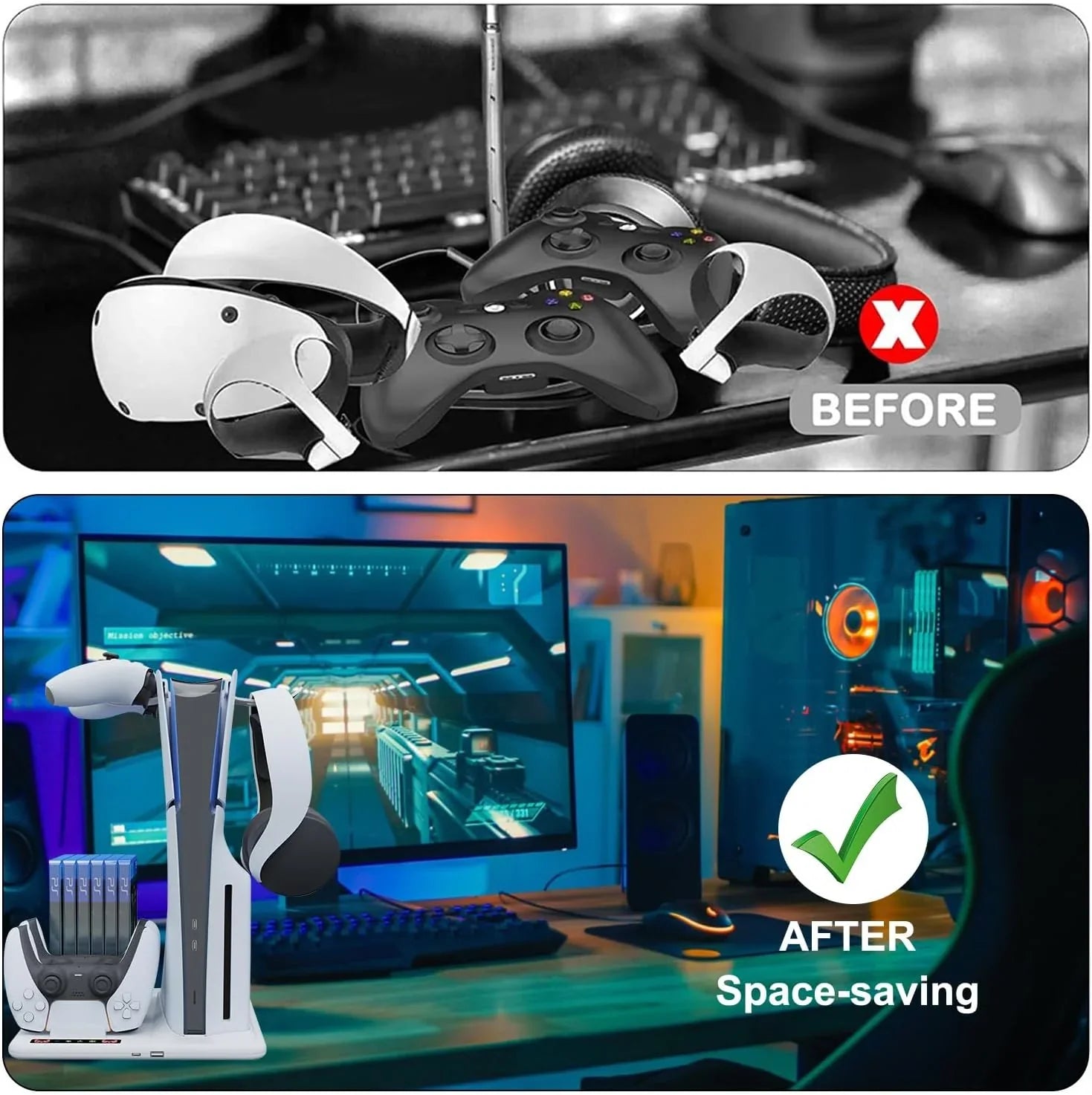 Controllers with Slot+2 Cooling Dual Dock Headphone Cooling 6 With 3-Level Stand Station, Powerful Hanger Stand for Disc PS5 Fan Slim Charging