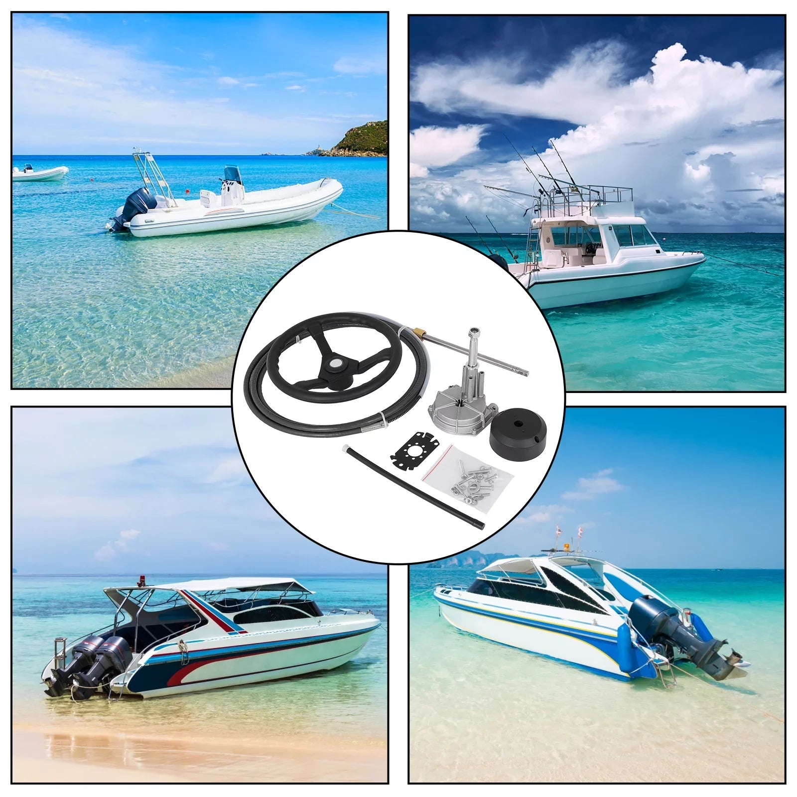 Steering Boat Ft. VEVORbrand 13 12 Cable Accessories Wheel, with Boat In. Mechanical 12 Ft. Rotary Outboard