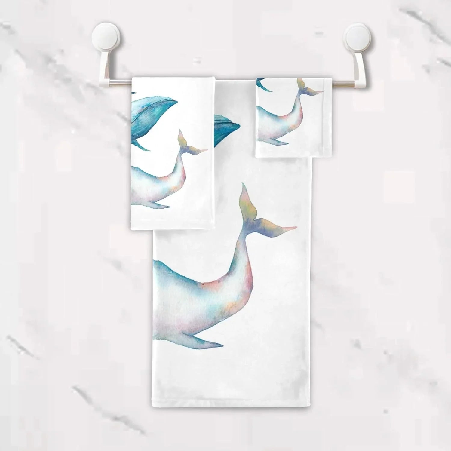 Towel Towel Towel, Humpback Marine for Bowhead 1 Washcloth, 3-Piece Quick Set,Watercolor Bath GZHJMY 1 Absorbent Sets, Drying Sea Soft Whale Bathroom Bath Life Ocean Towel, 1 Towels Hand Whale Blue