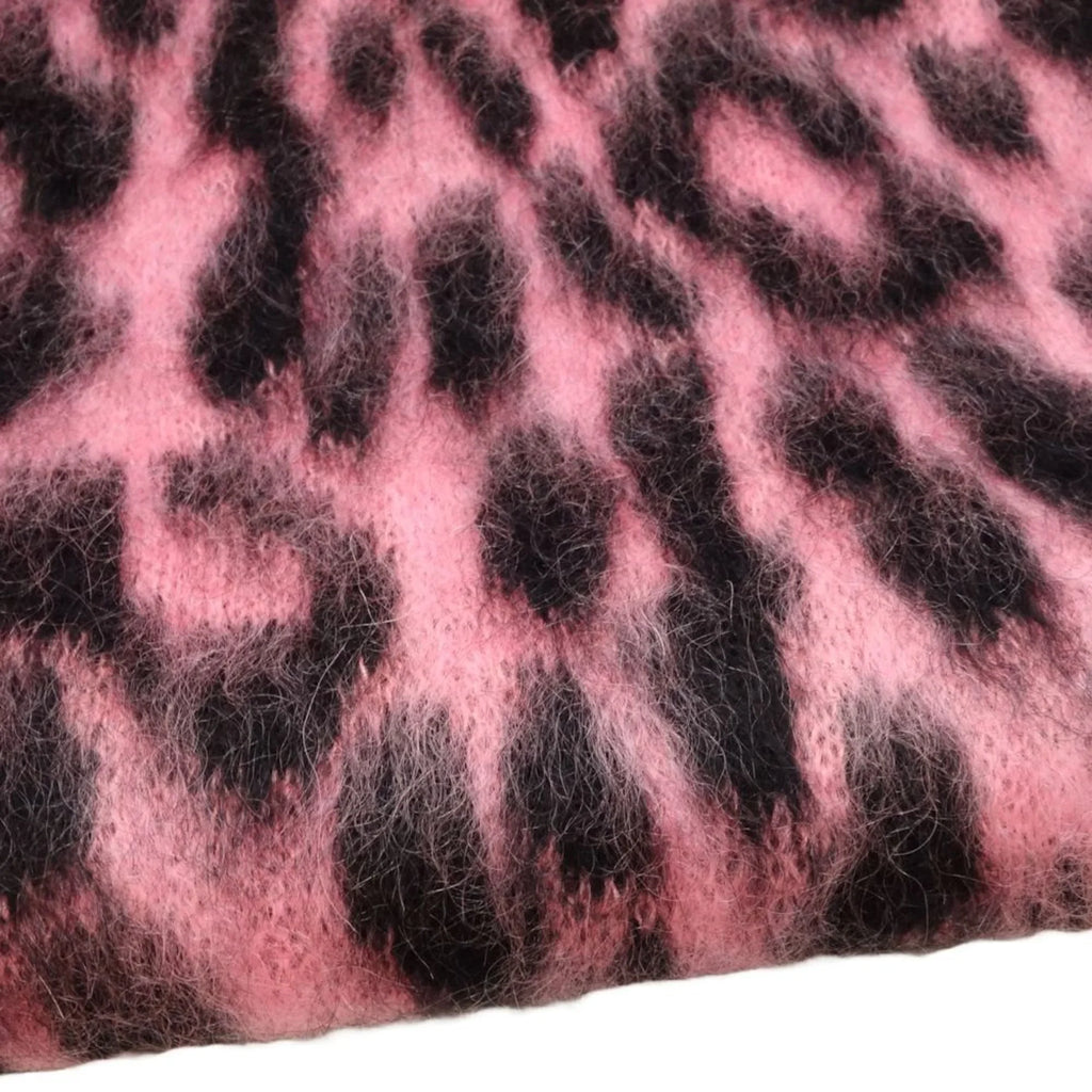 (Good) Scarf Pre-Owned Black Print CELINE Pink Leopard Mohair Nylon x Shawl 180357