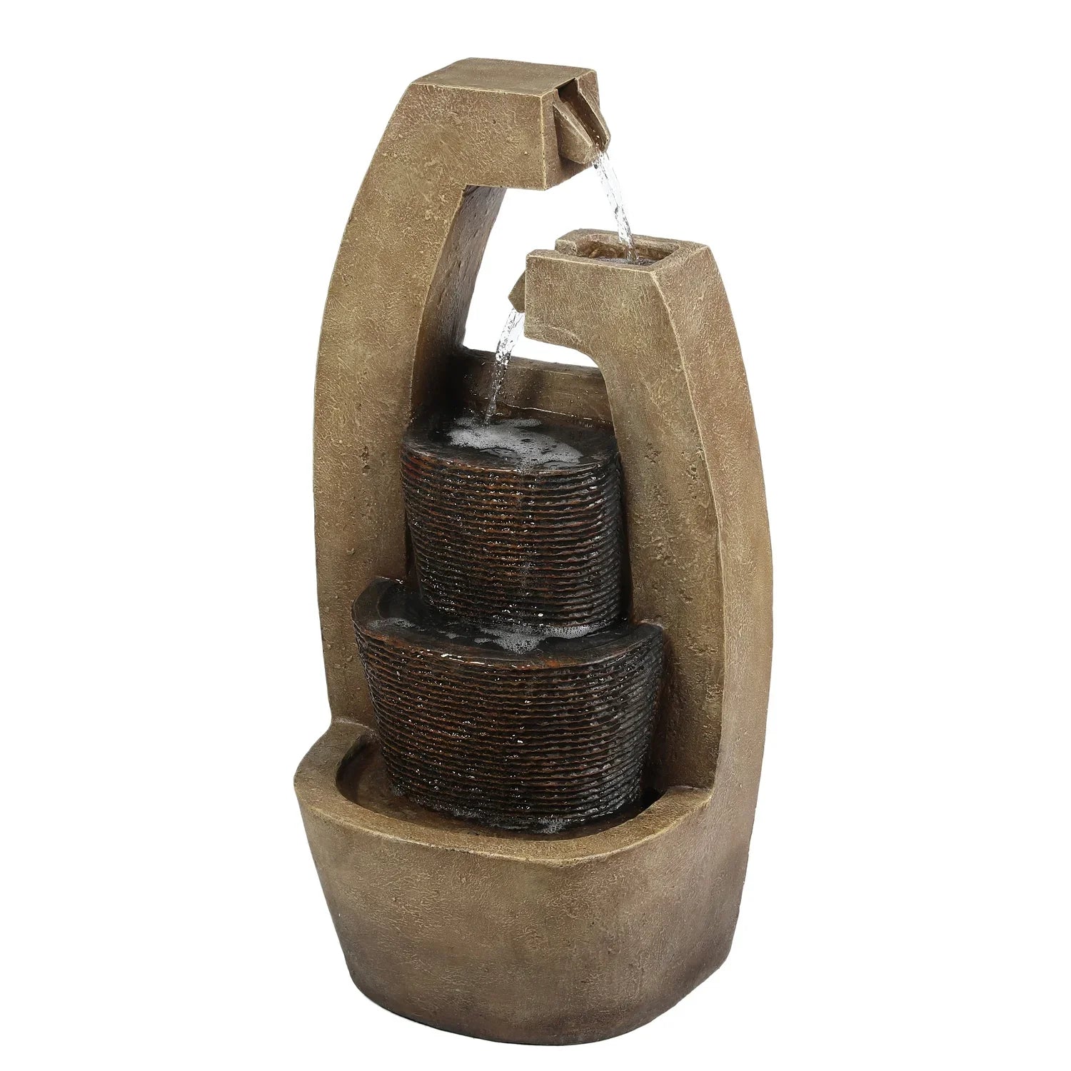 Modern Fountain Led Sculpture Country Cottage Brown Light With Outdoor HomeStock Cement