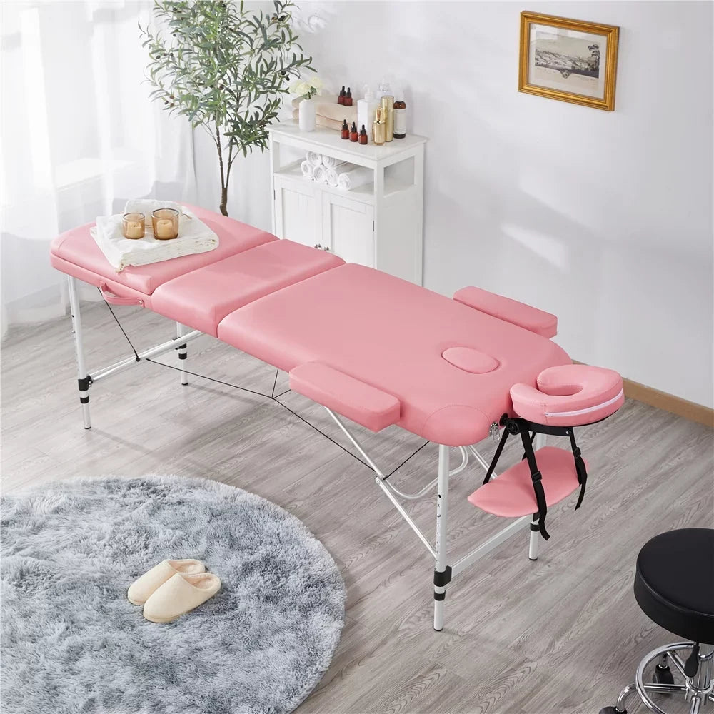 Pallet, Portable Couch, Table 3-Fold Alloy Equipment, Backrest/Headrest/Armrest/Hand Salon Pink 84'' Bed, Massage with Yaheetech Adjustable Spa Massage Bed Massage