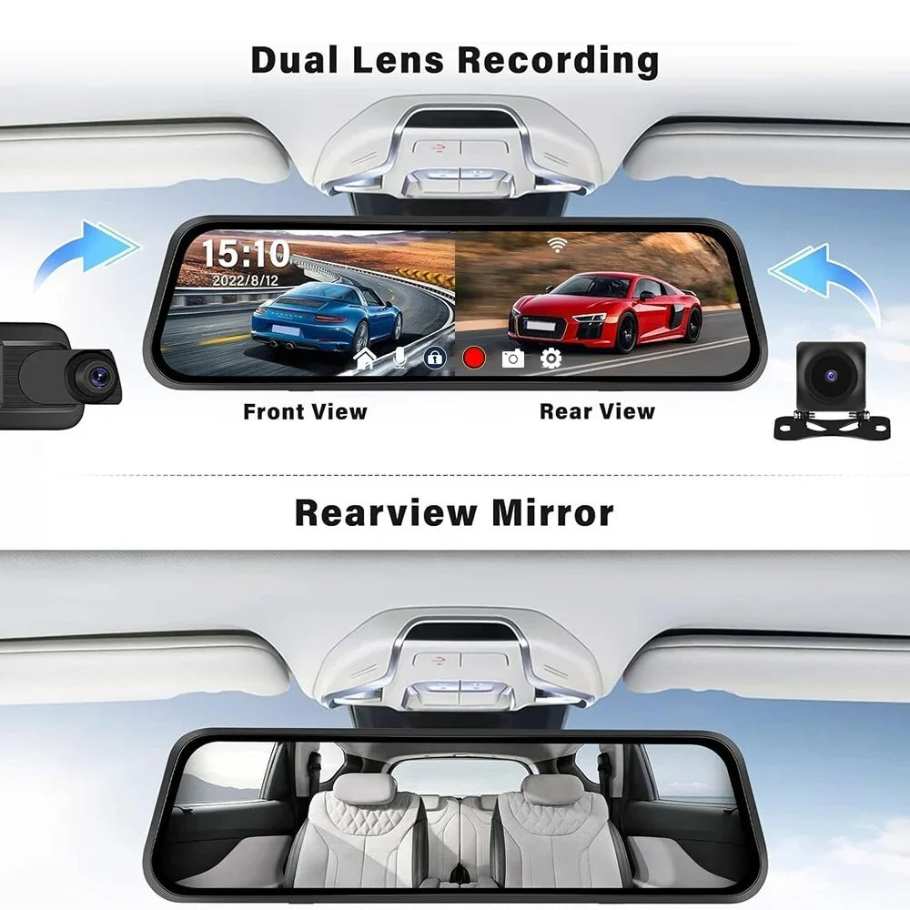 and Mirror Cam, Camera, 1440P Parking Vision, Free Night 2.5K Card View Dash WiFi, 10" 32GB Rear Mirror 1080P Camera Front Assistance, Rear with