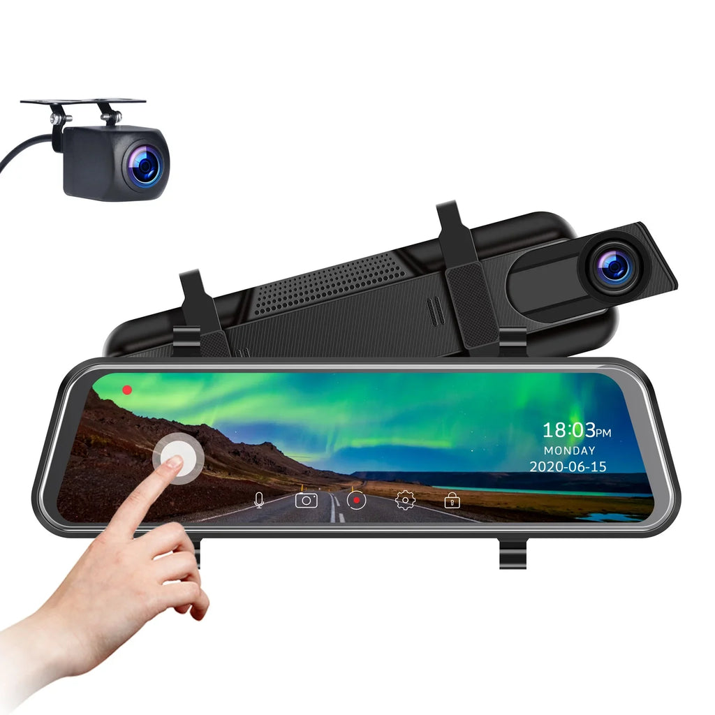 Screen Cars Camera TOGUARD IPS Mirror View with Rear Cam Touch 10-inch Backup Mirror Full 1080P Dash for Camera Waterproof