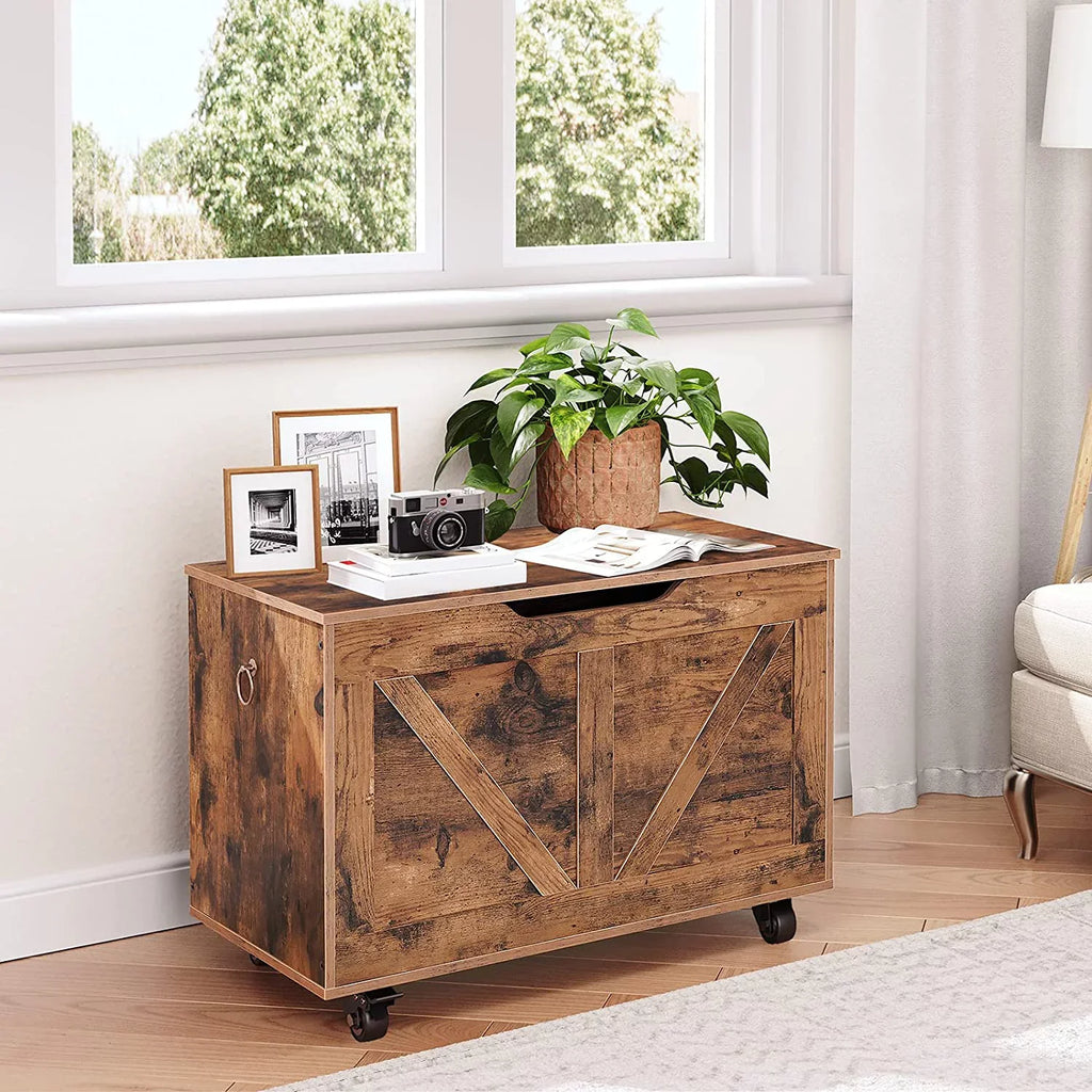 Trunk on Sturdy Shoe Supports Rustic 220 Wheels, U-Shaped Bench, Safety Assembly, Chest, Storage Easy Wooden Opening, Storage lb, WAGEE FG74CW01 Movable, Bench Brown Bench, Entryway Storage Hinge,