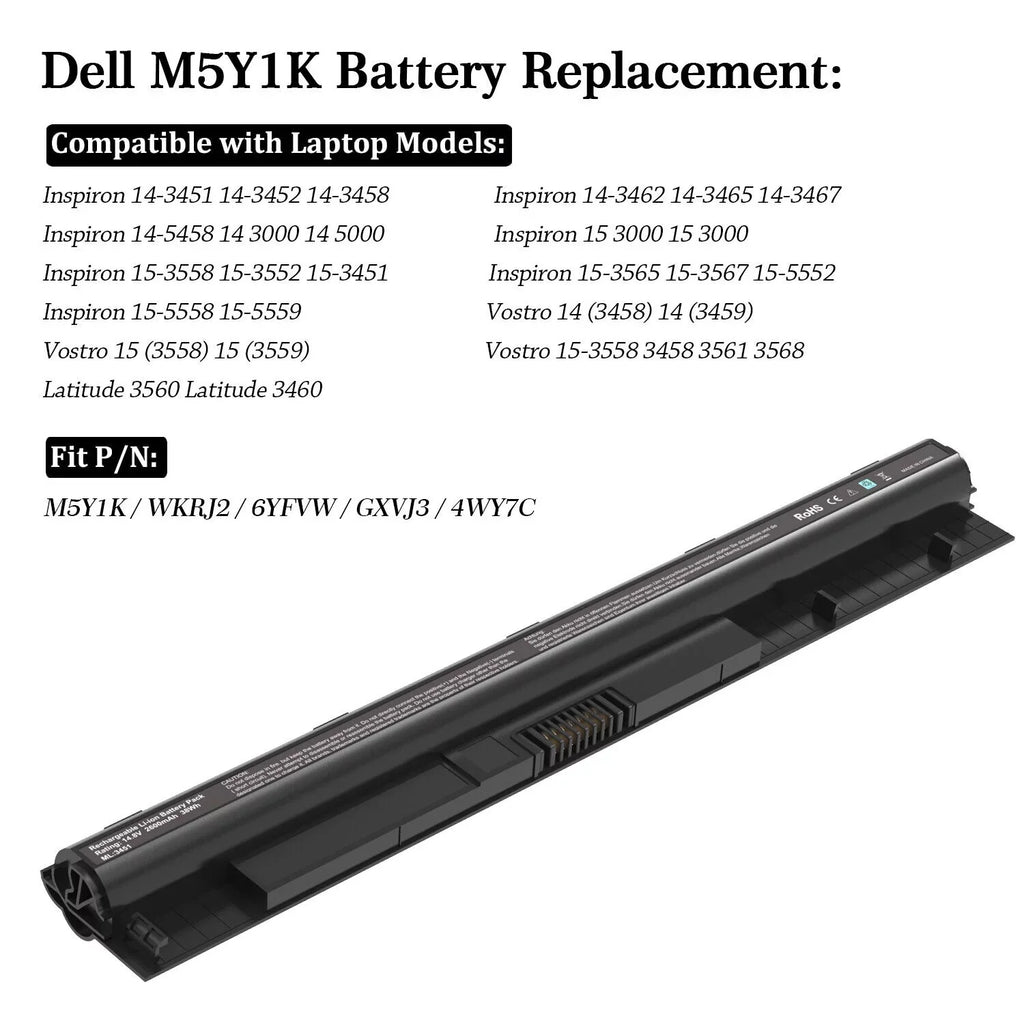 2 5000 14 40WH Series Inspiron 17 M5Y1K Dell for 15 3000 Batteries 14.8V US