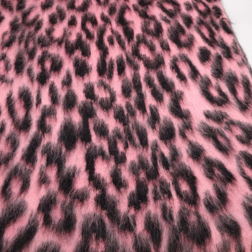 (Good) Scarf Pre-Owned Black Print CELINE Pink Leopard Mohair Nylon x Shawl 180357