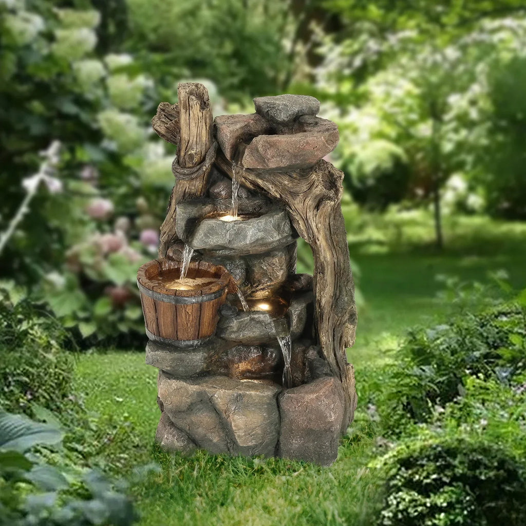 Outdoor HomeStock Wall Led Naturally Rock Lights Barrel Nice Fountain And Resin Stacked With