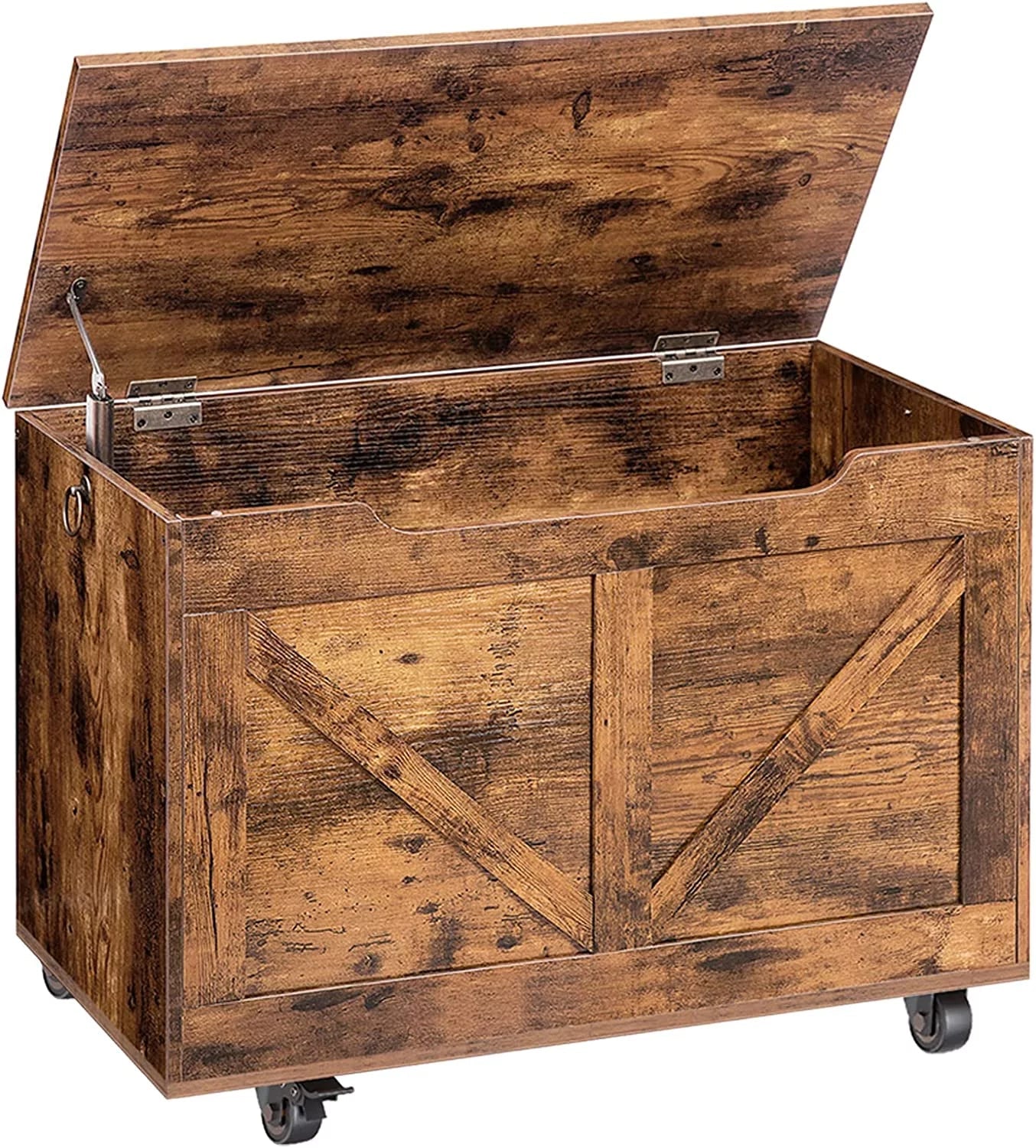 Trunk on Sturdy Shoe Supports Rustic 220 Wheels, U-Shaped Bench, Safety Assembly, Chest, Storage Easy Wooden Opening, Storage lb, WAGEE FG74CW01 Movable, Bench Brown Bench, Entryway Storage Hinge,
