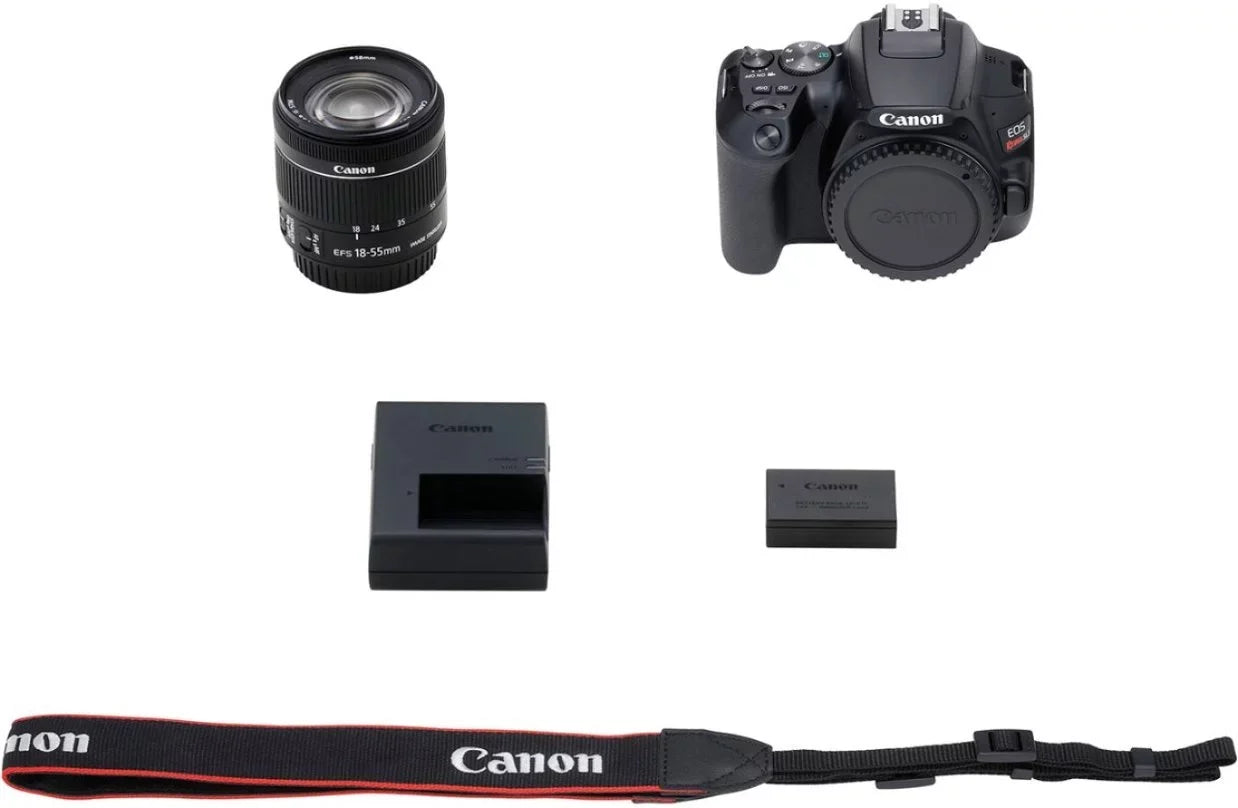 SL3 Rebel EF-S STM Canon with EOS Lens, Bundle Flash, DSLR 32GB and Case, 18-55mm Memory, Accessory