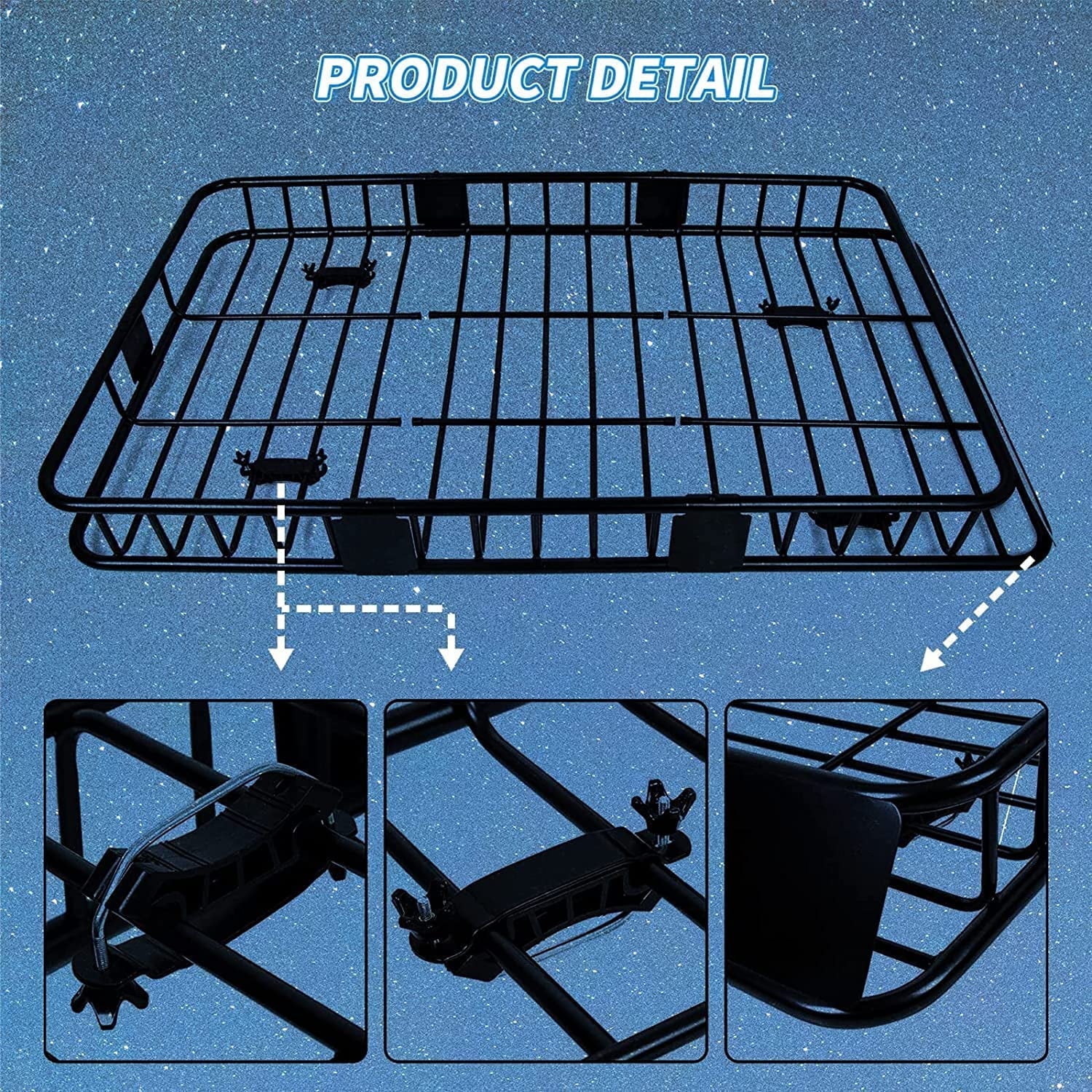 Basket x Weight 64" Carrier 6'' Top Universal HECASA Capacity Rack Cargo Duty Travel for Extension 39" with Heavy Storage Roof SUV Luggage 250LBS Car Holder x Steel