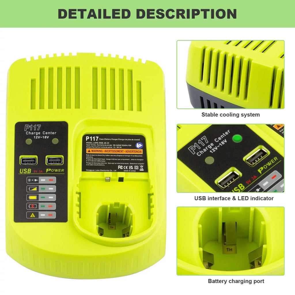 P117 P106 US 18Volt Charger For High 18V Lithium-Ion Capacity Battery P108 RYOBI