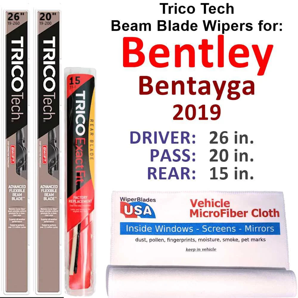 Wipers Blade 3) 2019 (Set Bentley of Bentayga Wiper Beam w/Rear