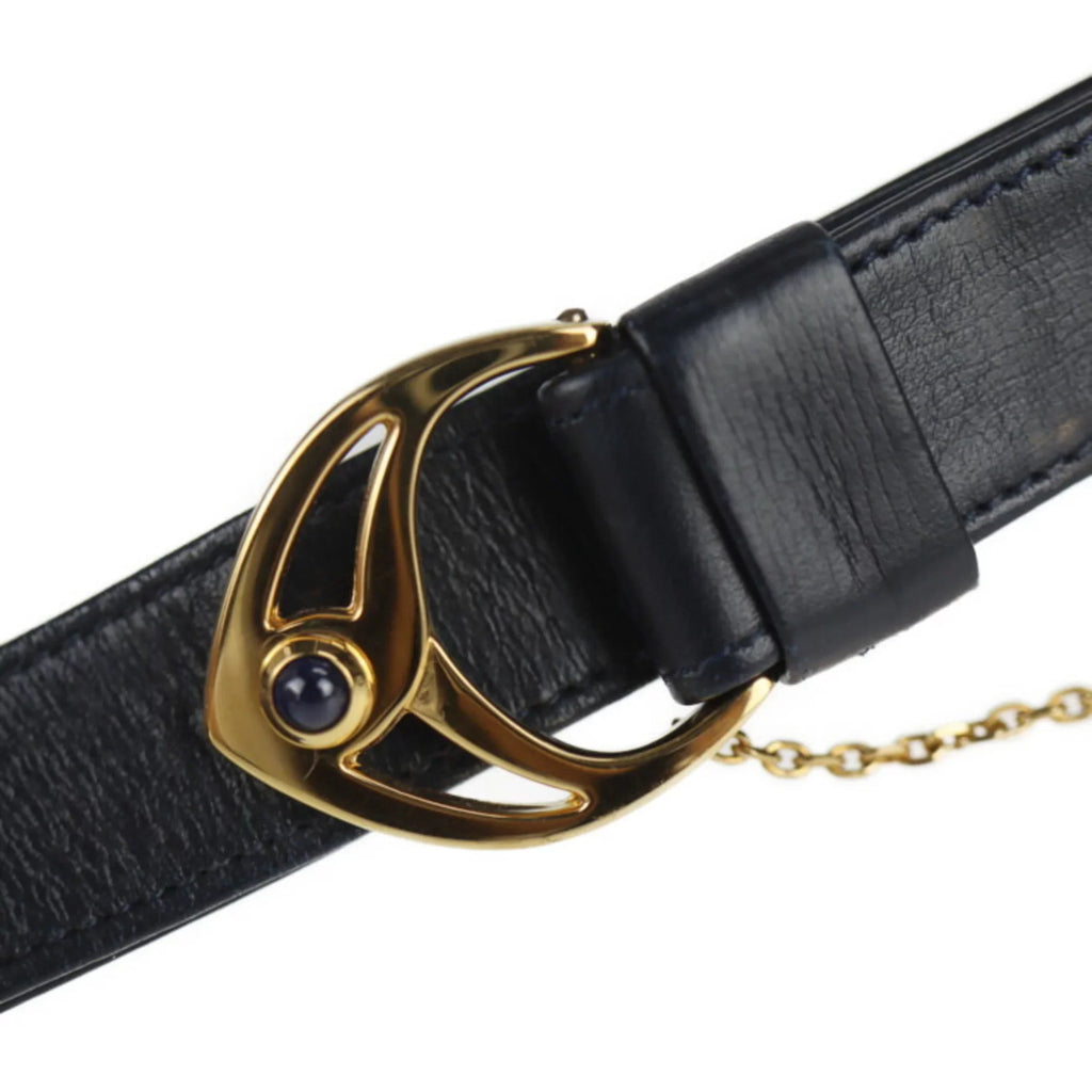 CARTIER 2WAY sapphire Cartier calf Pre-Owned bag shoulder dark clutch (Good) line leather navy