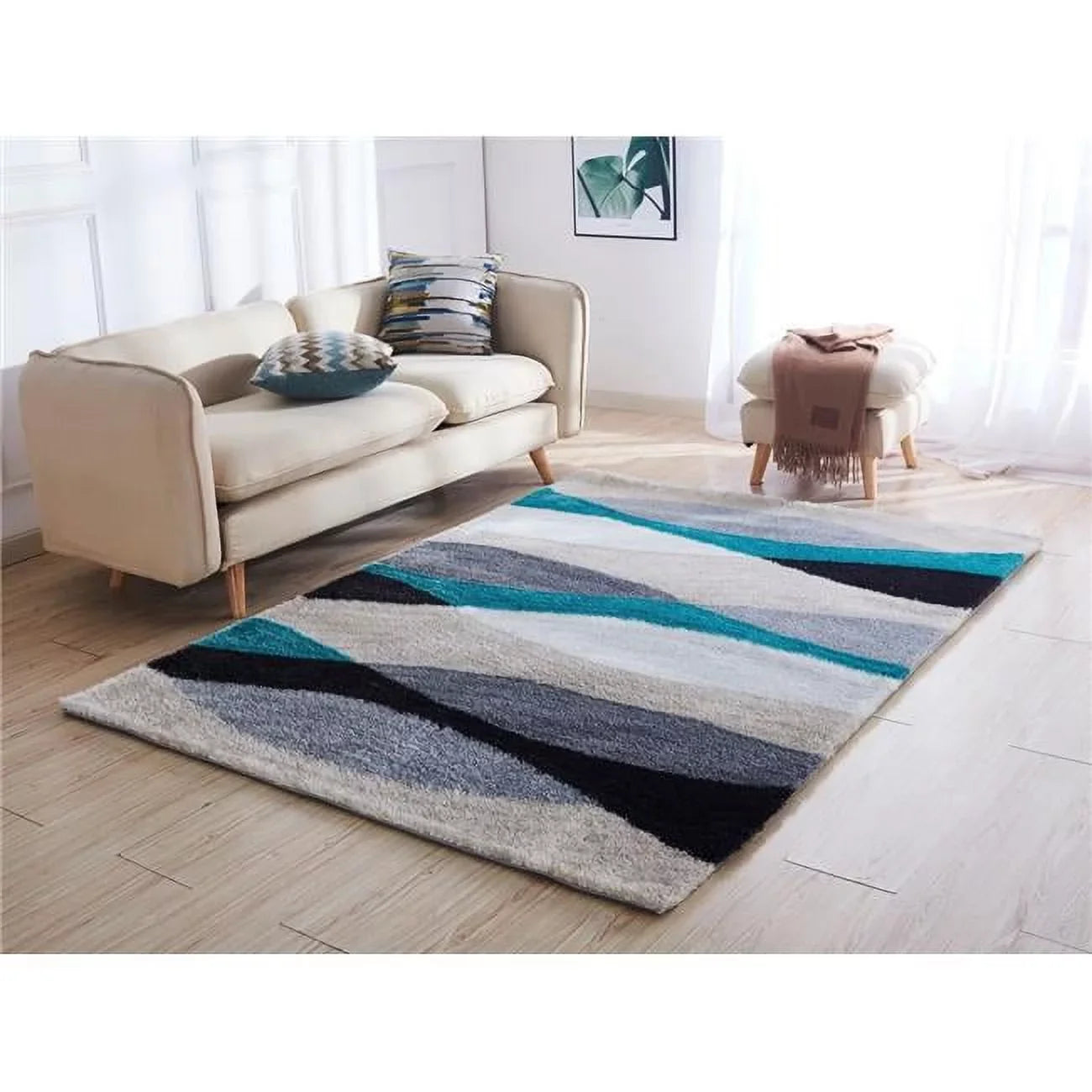 AC1024-57 Hand Collection Soft & Grey ft. Tufted Rug Aria Rugs 5 Shag Area 7 Amazing Pile in x Turquoise