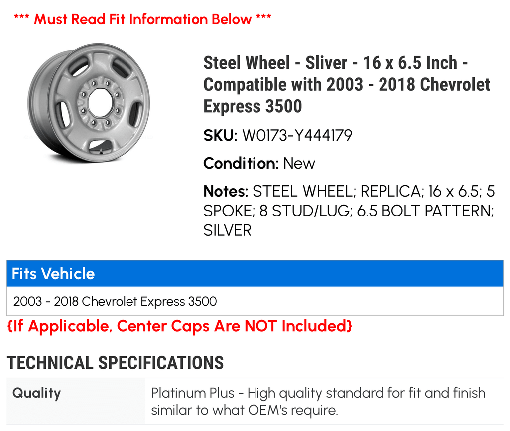 '- Inch 2008 2016 - - 2004 16 6.5 2010 2018 Wheel Express Chevy with 2006 - 2011 2009 2013 2017 x 2003 Sliver 2014 Compatible 2005 2012 3500 2015 Steel 2007