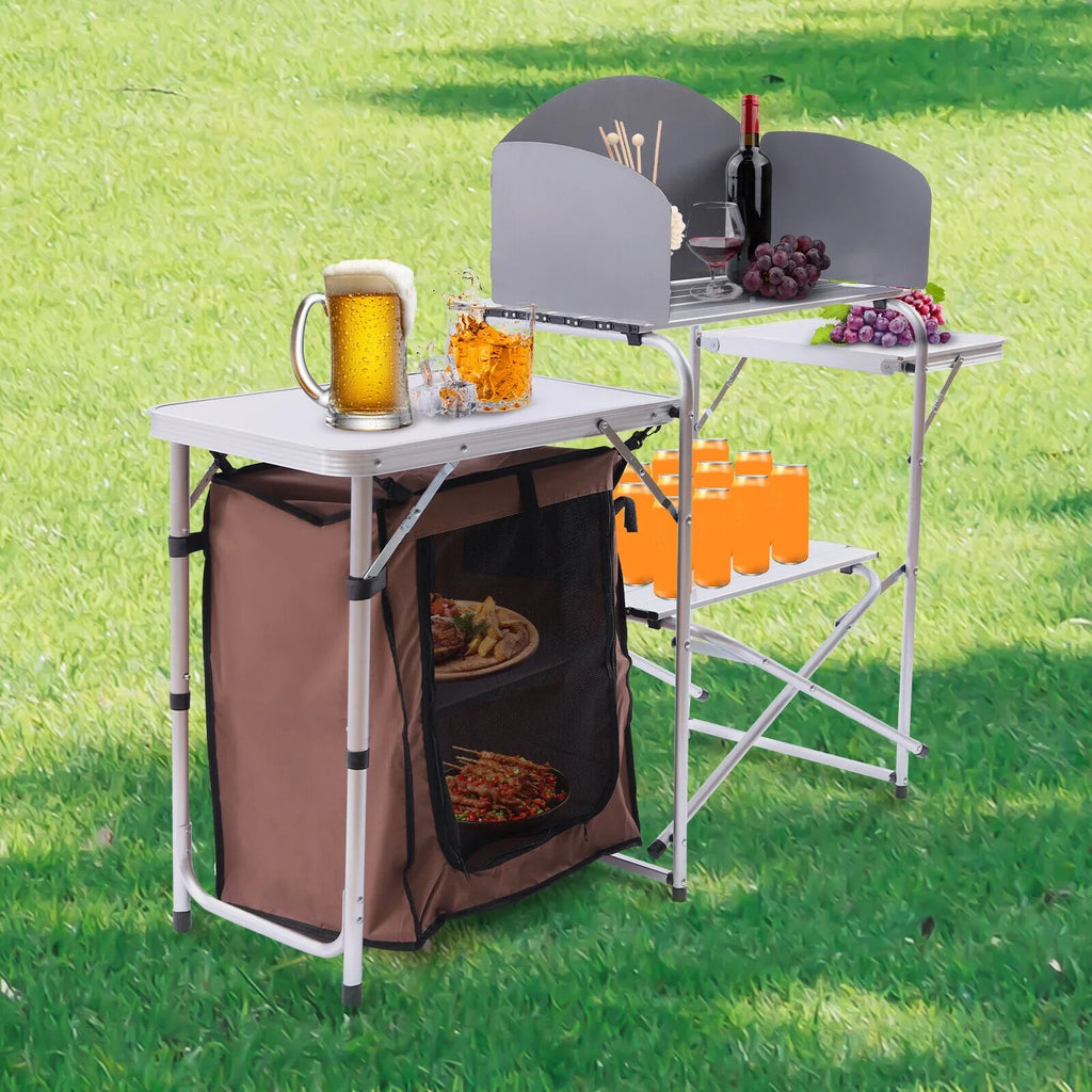 Portable Table Cabinet Miumaeov Camping Picnic Folding BBQ Storage Kitchen Rack Table